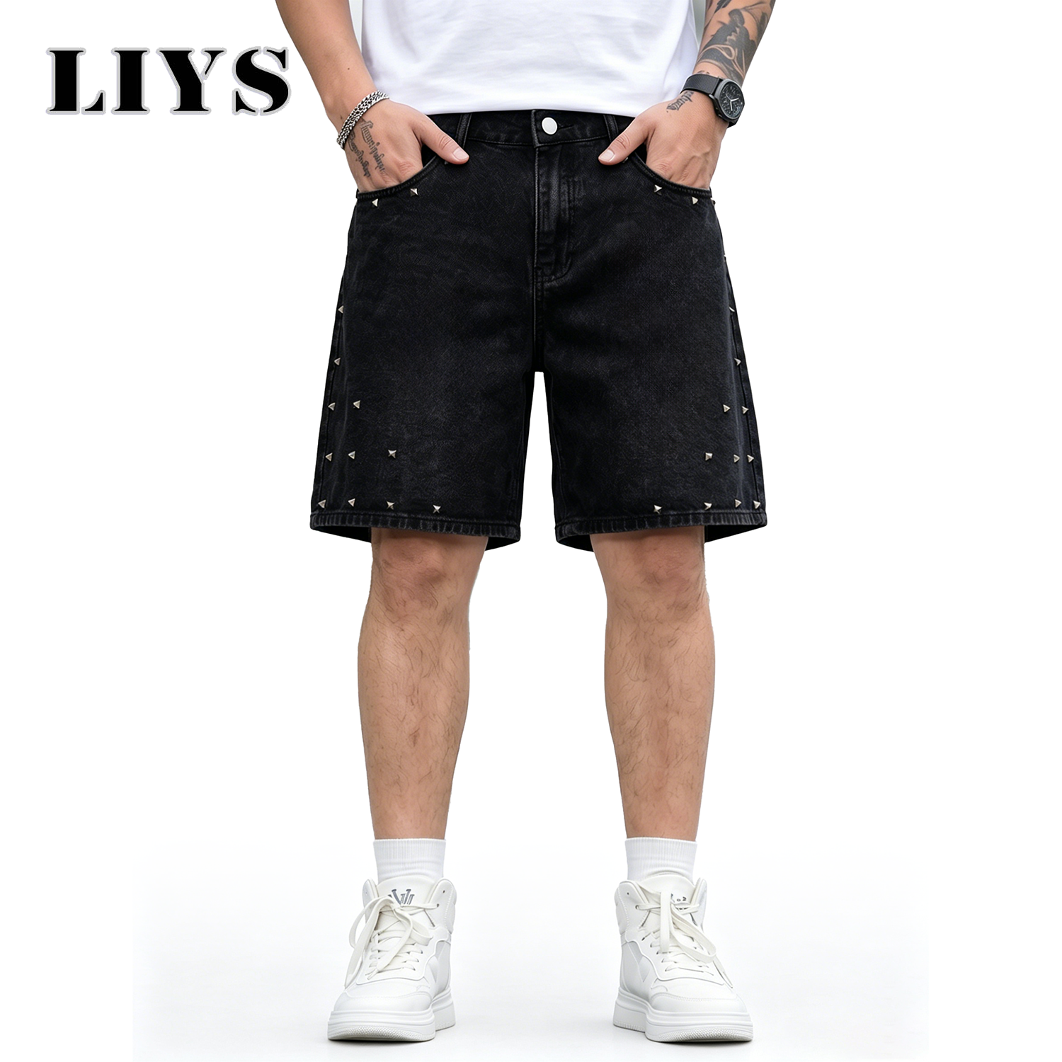 LIYS Men's Vintage Black Rivet - Streetwear Brand Jorts recensie en prijs