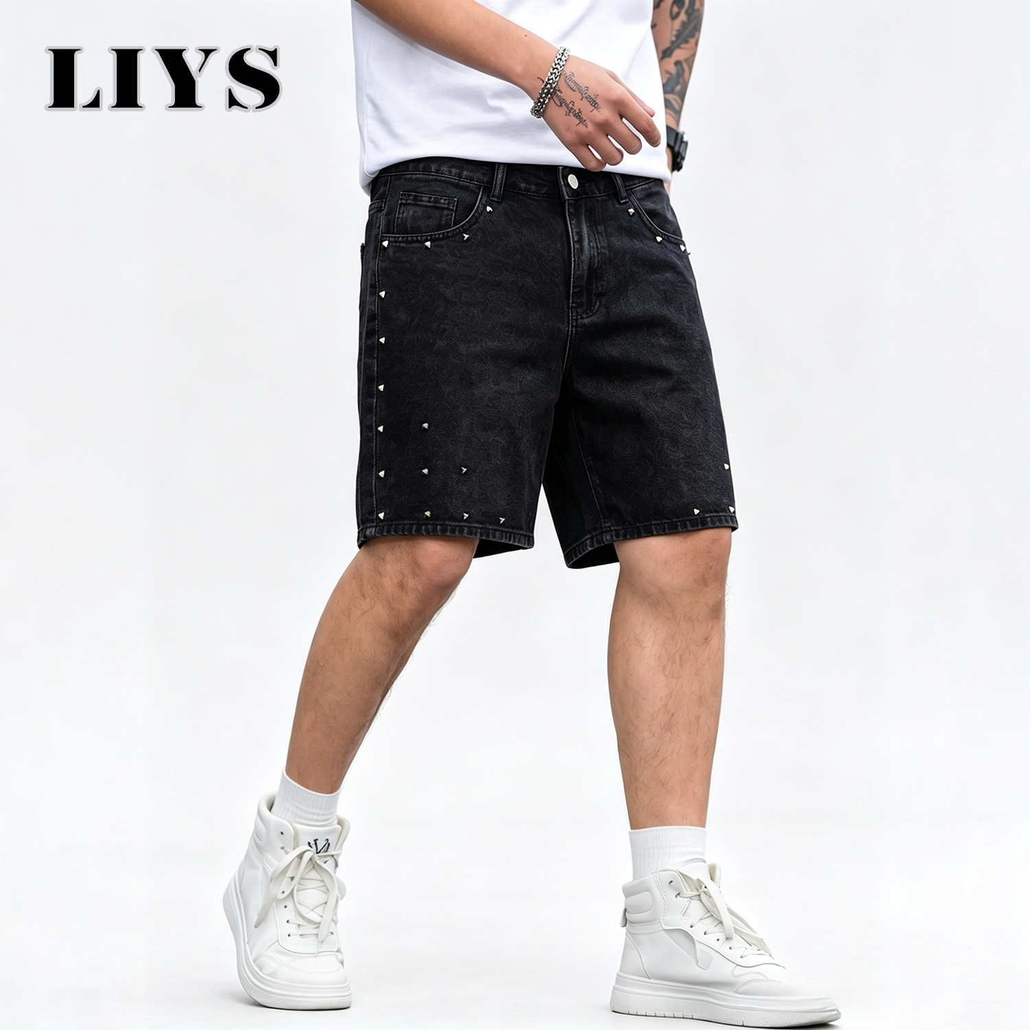 LIYS Men's Vintage Black Rivet - Streetwear Brand Jorts recensie en prijs