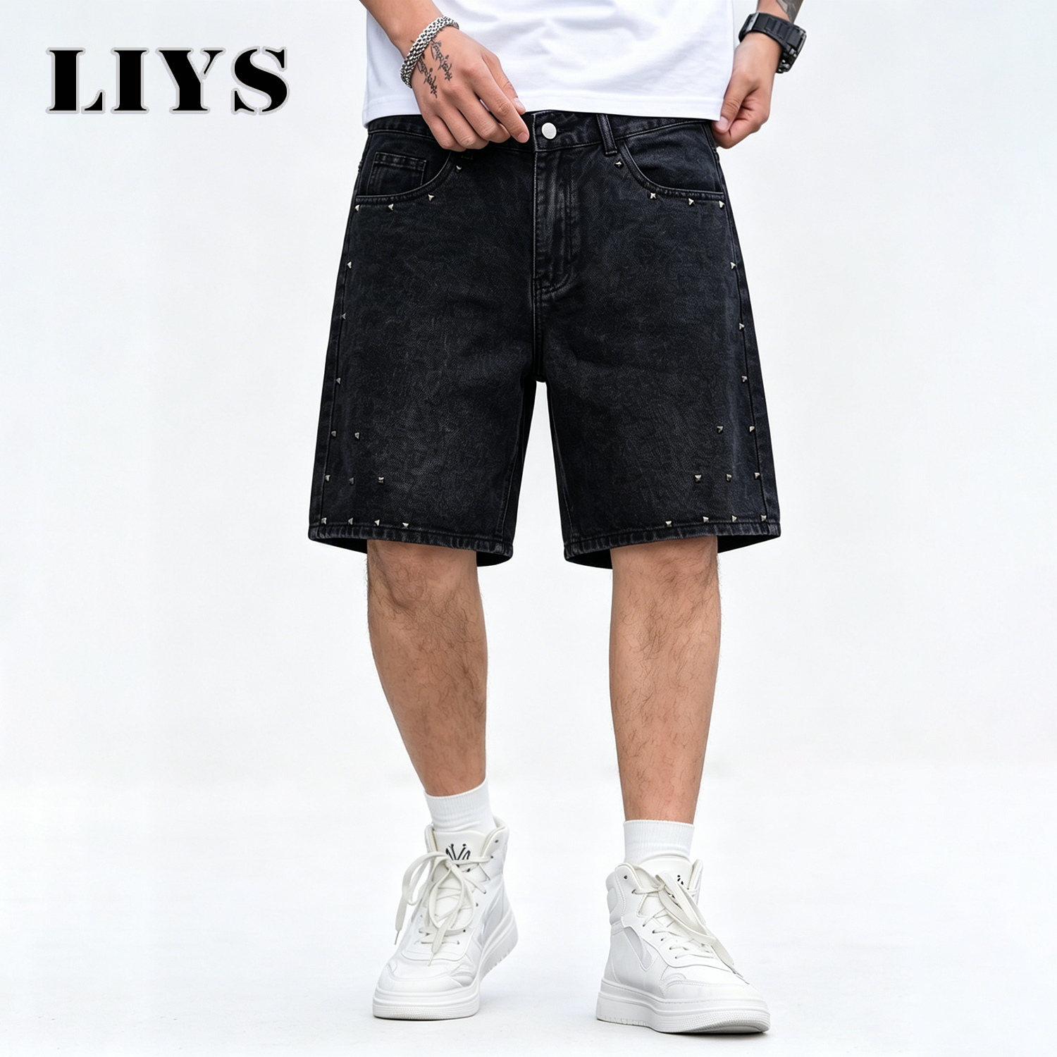 LIYS Men's Vintage Black Rivet - Streetwear Brand Jorts recensie en prijs